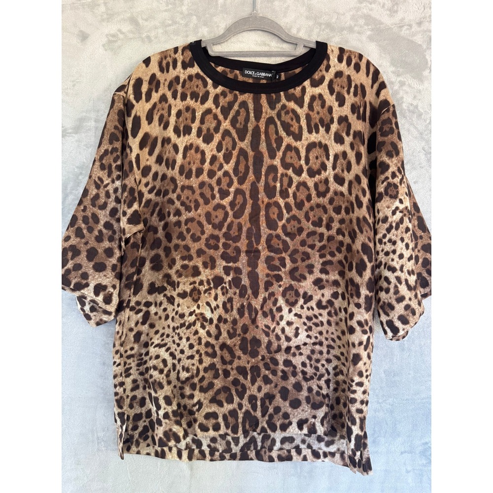 NWT Dolce & Gabbana Leopard Print Linen Top T-Shirt IT48 US 12 L MSRP $995 Brown